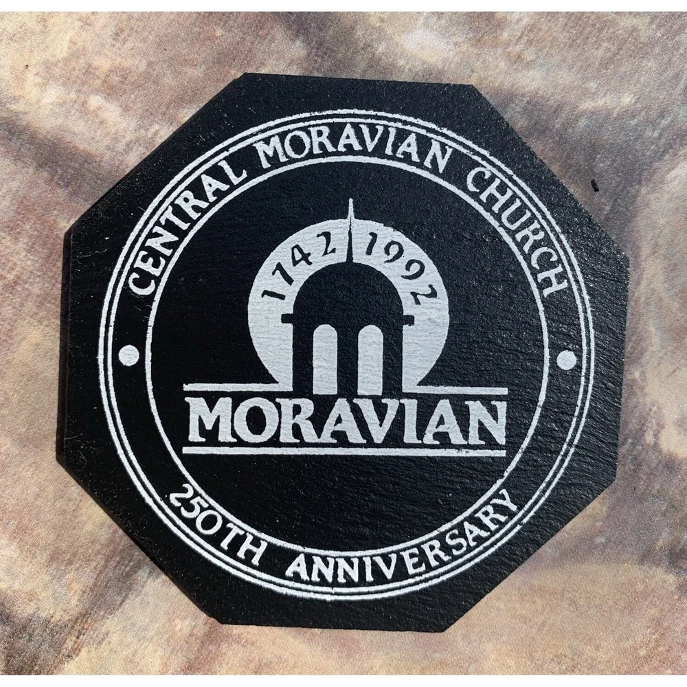Vintage Pennsylvania SLATE STONE COASTERS, Set of 3, Moravian 250th Anniversary